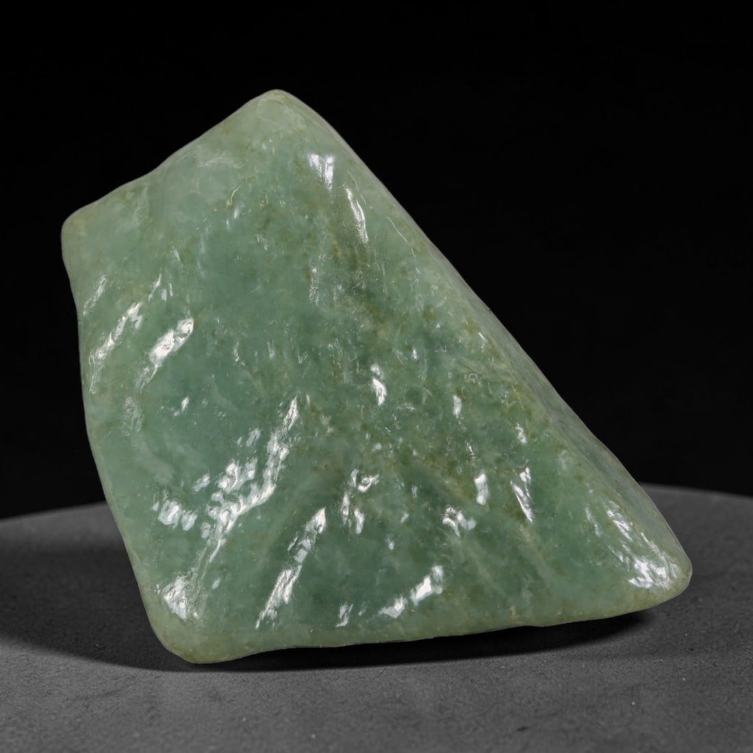 184ct Natural Type A Burmese Jadeite Jade Polished Sliced Rough, 83AZ: This specimen is a sliced rough block of natural Type A Burmese jadeite jade. The interior displays natural colour zoning with visible mineral veining and crystalline patterns typical of unprocessed j