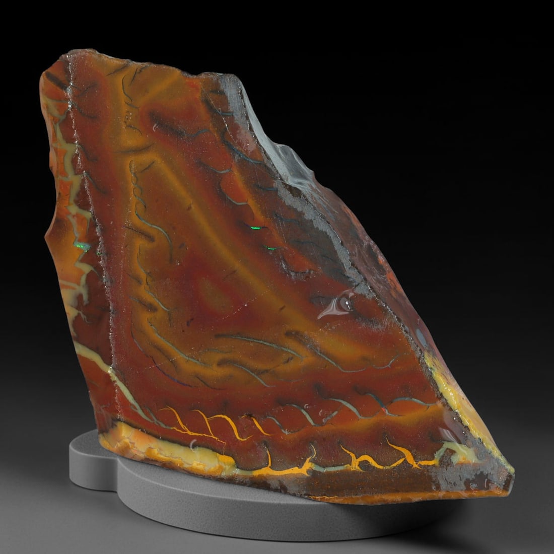 56.24ct Natural Australian Queensland Boulder Opal Sliced Slab Cutting Rough, 10AY: Natural sliced slab rough of Queensland boulder opal cutting grade, featuring rich color ironstone matrix with patterns. The face clearly reveals extensive opal veining and pocket formations running t