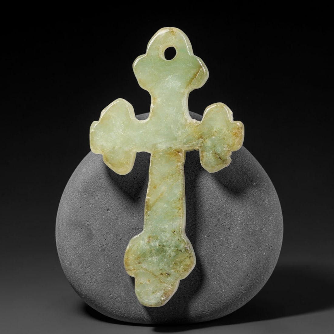 Natural Burmese Type A Jadeite Jade Christian Cross Pendant, 9BT: Hand crafted untreated Burmese Type A jadeite jade cross pendant measuring 36x20 mm, shaped into a classic Christian cross silhouette with tapered pointed terminals. The stone features a smooth polish