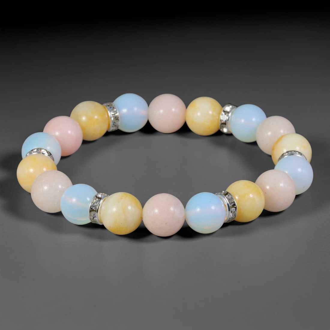 Natural Mixed Stone Beaded Bracelet - Polished Round Bead Strand, 49FA (1 of 1)