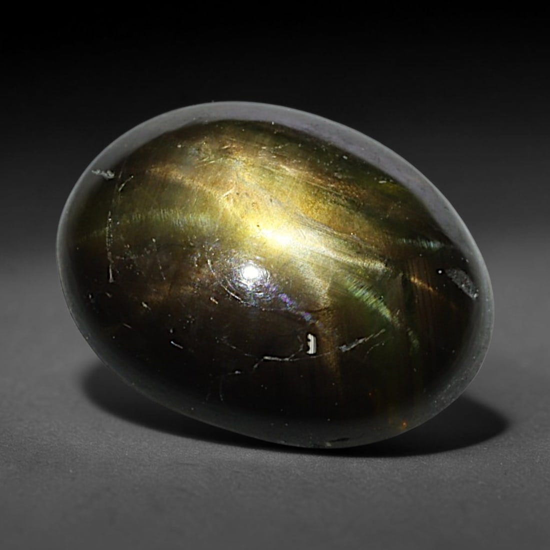3.22ct Natural Siamese 6-Ray Black Star Sapphire Loose Gemstone, 44BD: This polished star sapphire originates from classic Siamese mining deposits, featuring a deep dark crystalline base with fine native mineral traces trapped within its structure, sized at calibrated 9.