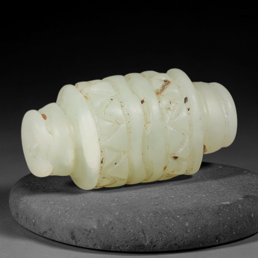 Ancient Western Asiatic Pale White Carved Stone Cylindrical Ritual Bead (1000-600 BCE), 92AE (1 of 1)