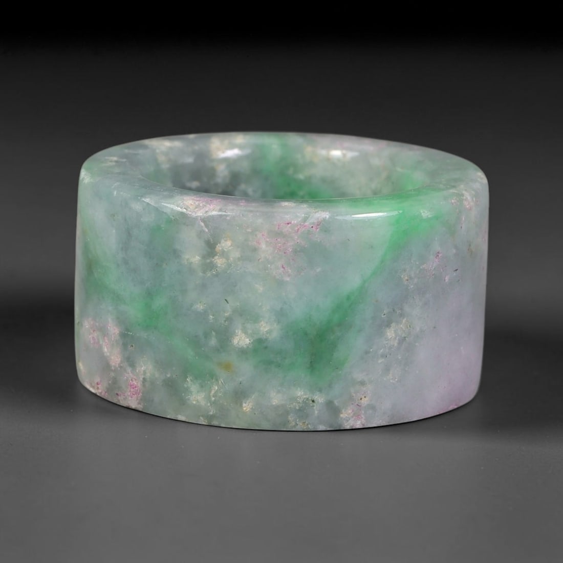 Natural Burmese Type A Jadeite Jade Wide Band Ring, 90BG: Solid untreated Burmese Type A jadeite jade cylindrical wide band ring, US ring size 8 with a broad 22mm band width. Straight-sided classic band design with smoothly polished inner and outer surfaces,