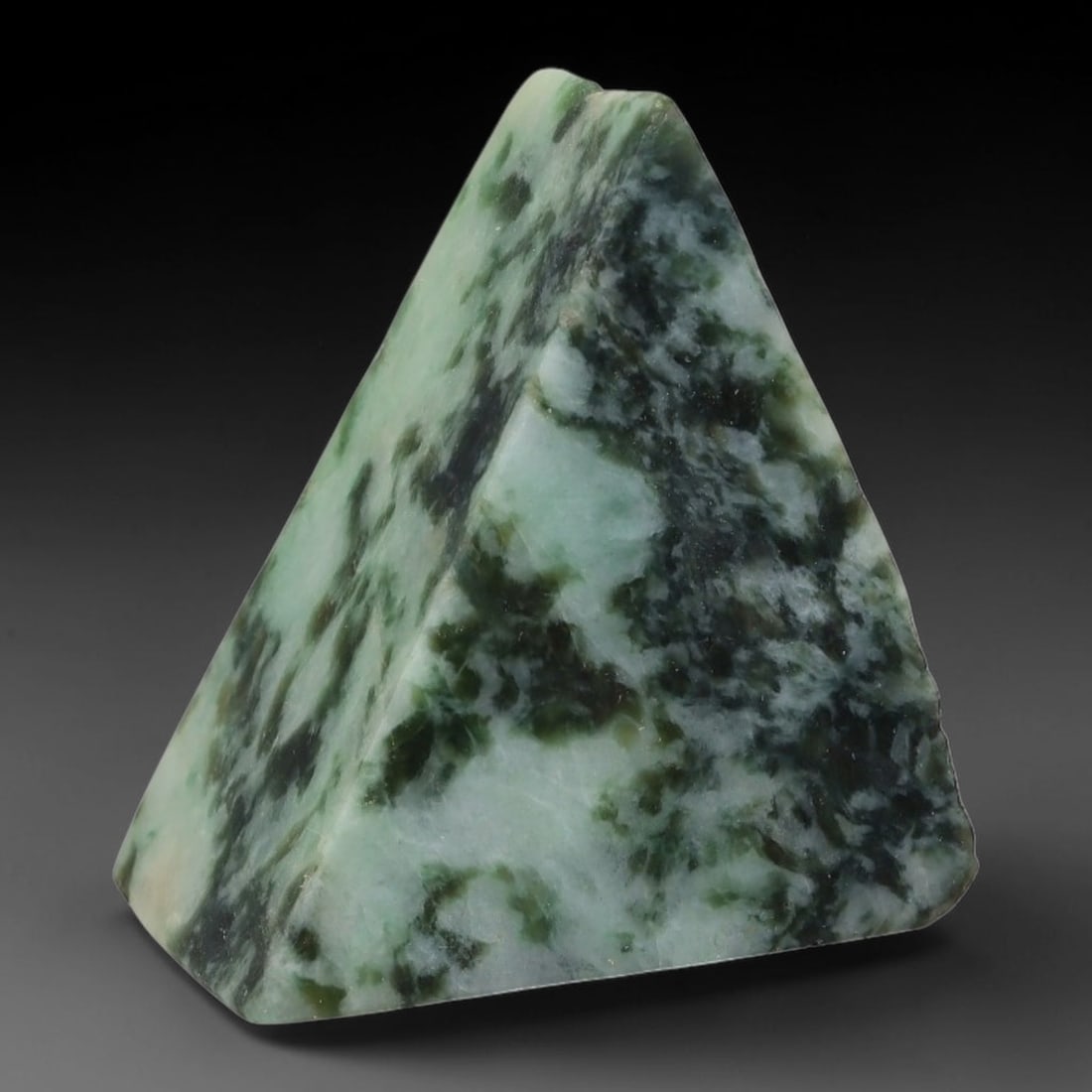 192ct Natural Type A Burmese Jadeite Jade Sliced Rough, 45AZ: This specimen is a sliced rough block of natural Type A Burmese jadeite jade. The interior displays natural colour zoning with visible mineral veining and crystalline patterns typical of unprocessed j