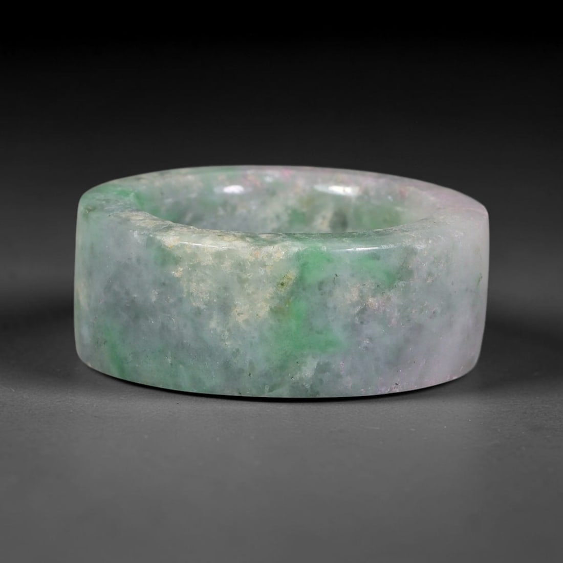Natural Burmese Type A Jadeite Jade Wide Band Ring, 92BG: Solid untreated Burmese Type A jadeite jade cylindrical wide band ring, US ring size 8 with a broad 17mm band width. Straight-sided classic band design with smoothly polished inner and outer surfaces,
