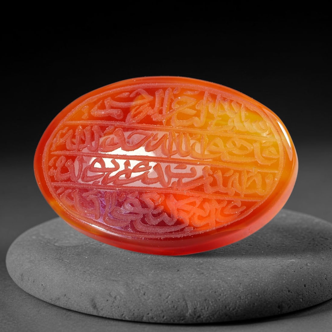 Early Vintage Islamic Natural Agate Script Intaglio Seal Cabochon (Post 1900 CE), 83AN: Fully hand-engraved oval agate intaglio seal tablet, crafted entirely by hand with no machine-assisted carving. The polished stone face features inscribed devotional script contained within a defined 