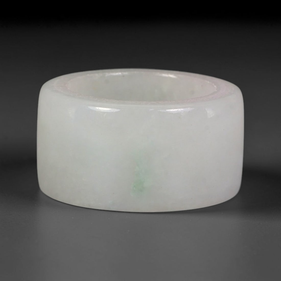 Natural Burmese Type A Jadeite Jade Wide Band Ring, 100BG: Solid untreated Burmese Type A jadeite jade cylindrical wide band ring, US ring size 7.75 with a broad 20mm band width. Straight-sided classic band design with smoothly polished inner and outer surfac