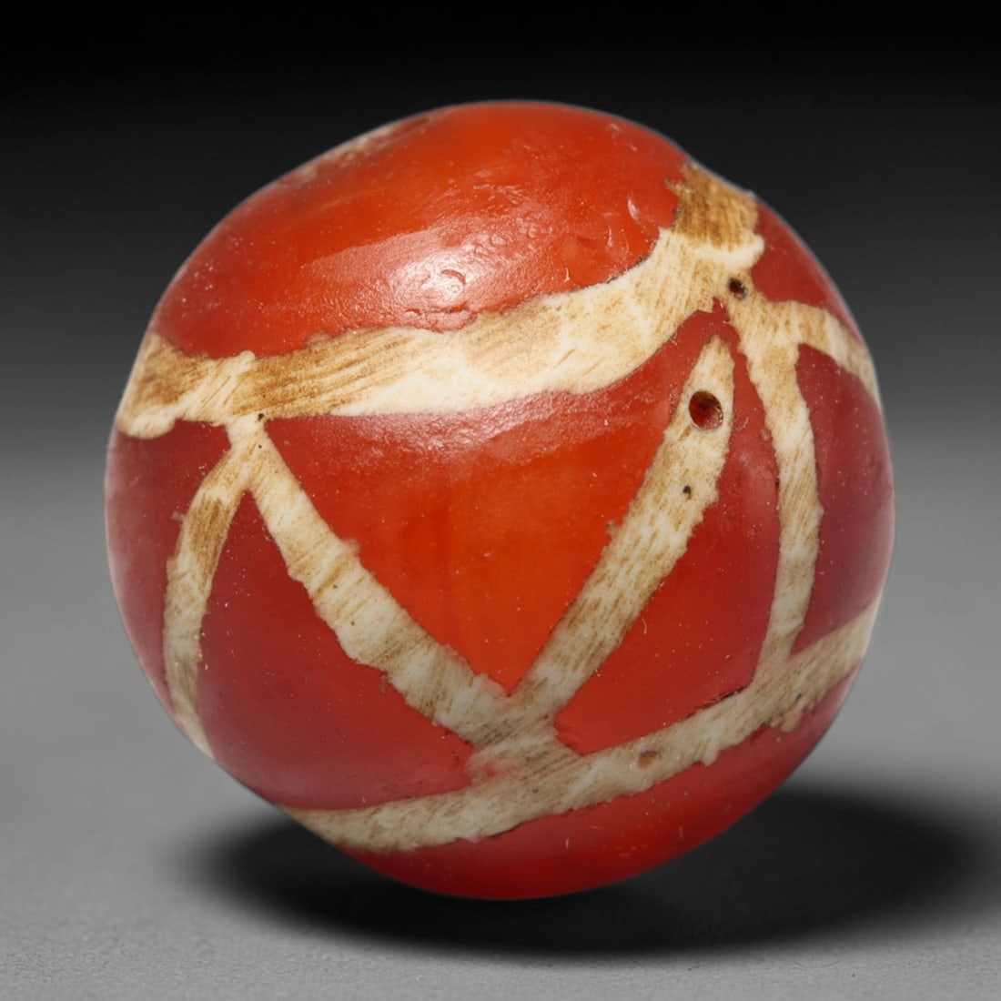 Ancient Medieval Burmese Pagan & Ava Kingdoms Etched Carnelian Round Bead (849-1555 CE), 43FY (1 of 1)