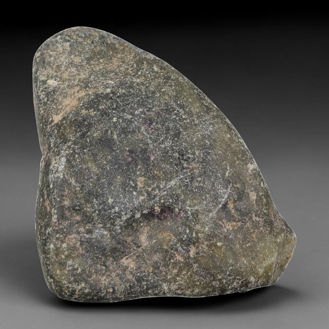 265ct Natural Burmese Dark Green Jadeite Jade Rough Stone, 78EA: This is a natural Type A Burmese jadeite jade rough stone, measuring 4.5x3.3cm and weighing 53g (265ct). It features a natural weathered outer skin with subtle hints of dark green jadeite visible, sho