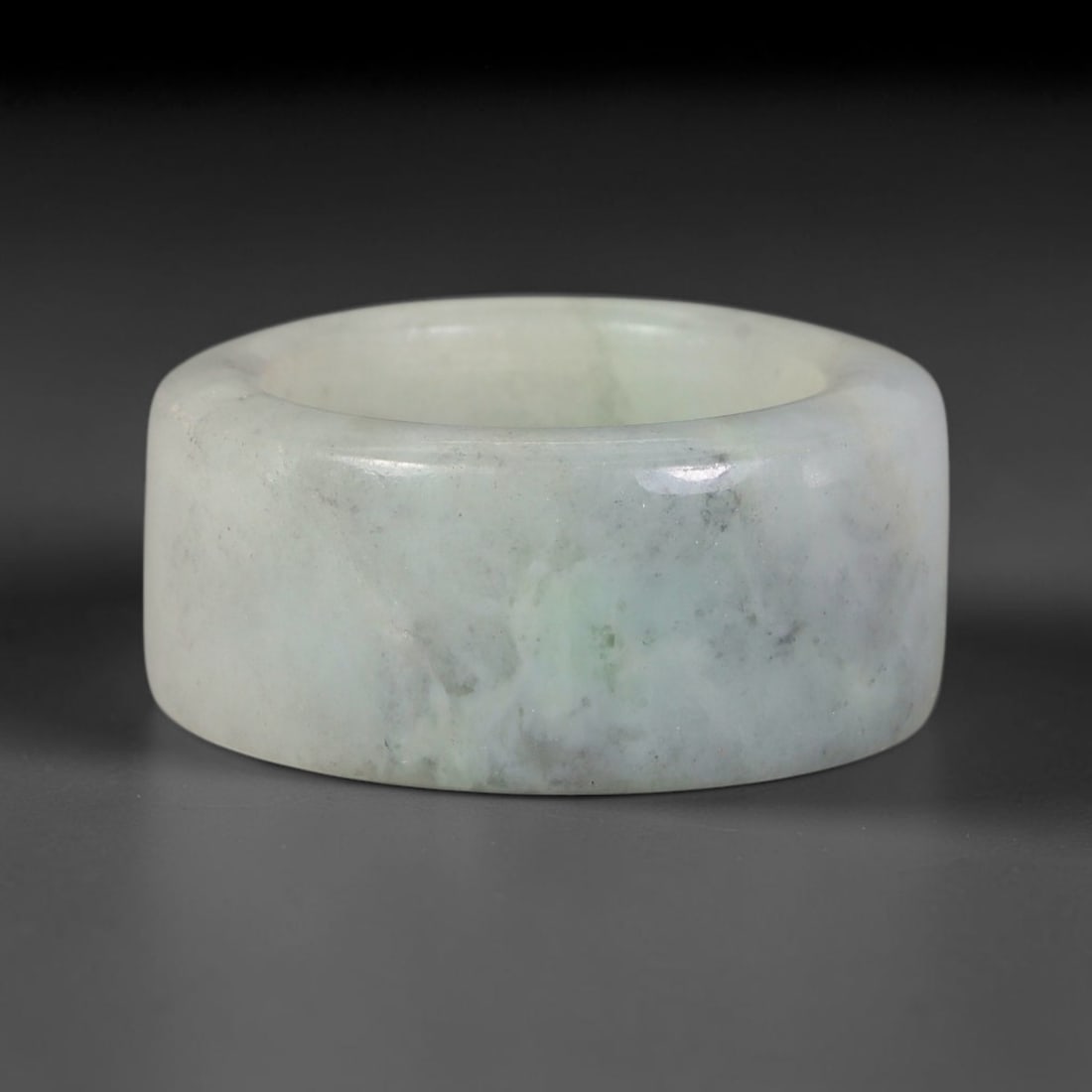 Natural Burmese Type A Jadeite Jade Wide Band Ring, 95BG: Solid untreated Burmese Type A jadeite jade cylindrical wide band ring, US ring size 8 with a broad 19mm band width. Straight-sided classic band design with smoothly polished inner and outer surfaces,
