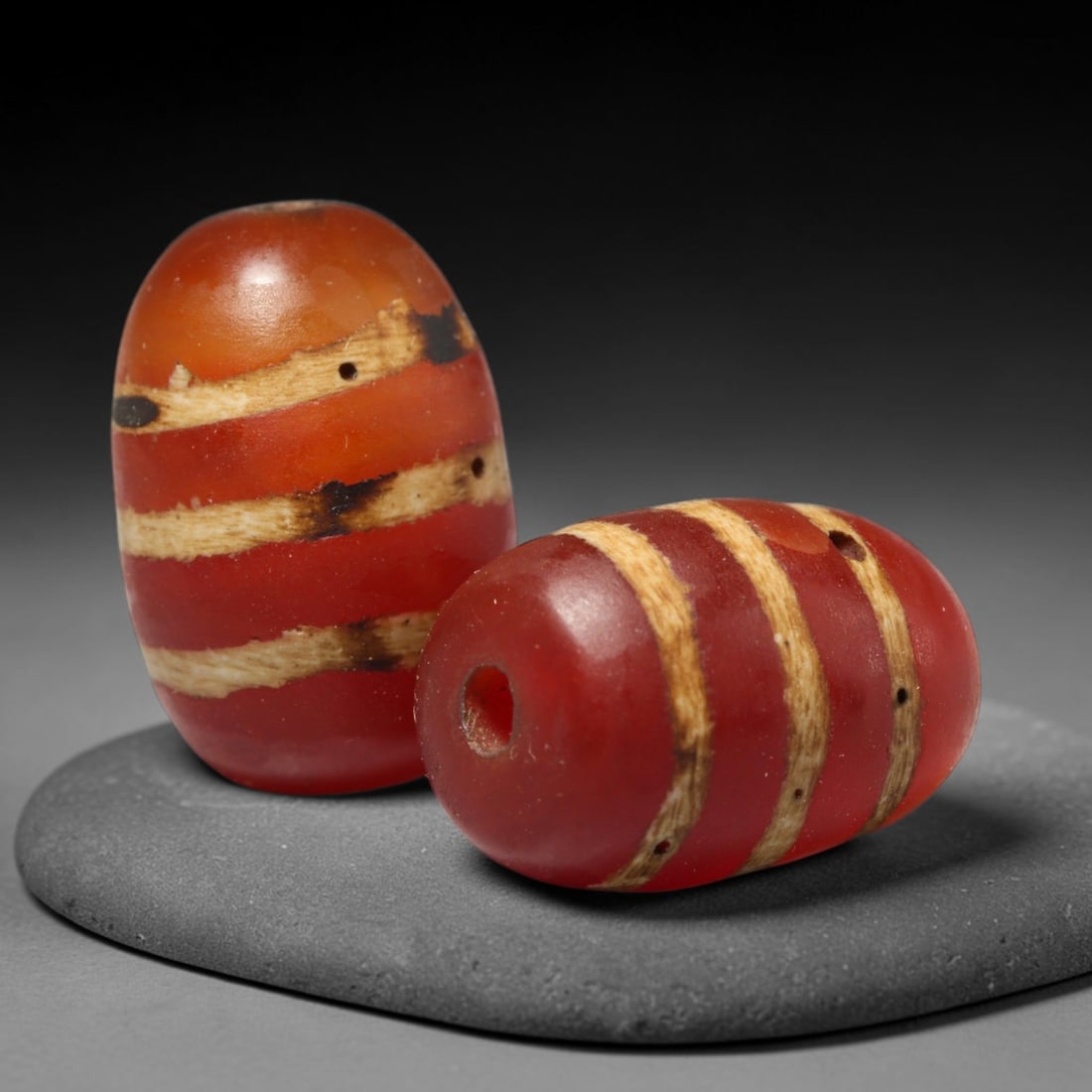 Ancient Medieval Burmese Pagan & Ava Kingdoms Etched Carnelian Barrel Beads (849-1555 CE), 40FY (1 of 1)