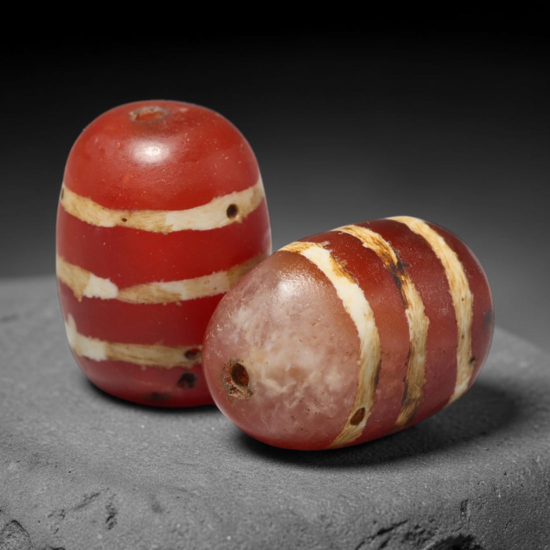 Ancient Medieval Burmese Pagan & Ava Kingdoms Etched Carnelian Barrel Beads (849-1555 CE), 38FY (1 of 1)