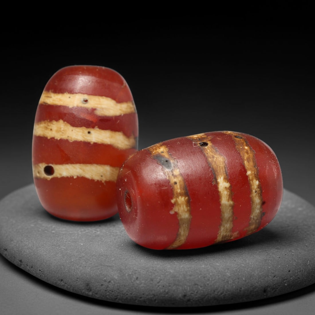 Ancient Medieval Burmese Pagan & Ava Kingdoms Etched Carnelian Barrel Beads (849-1555 CE), 35FY (1 of 1)