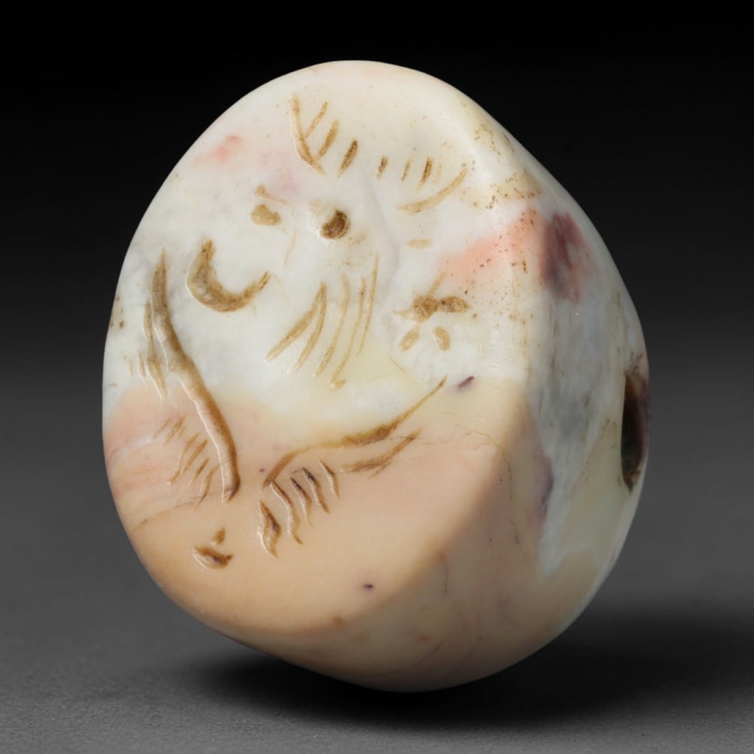 Ancient Sasanian Persian Conoid Stamp Seal (224-651 CE), 60EC: This antique conoid stamp seal originates from the Sasanian Persian Empire, widely known for crafted stone stamp seals functioning as ownership markers, administrative identifiers and protective perso