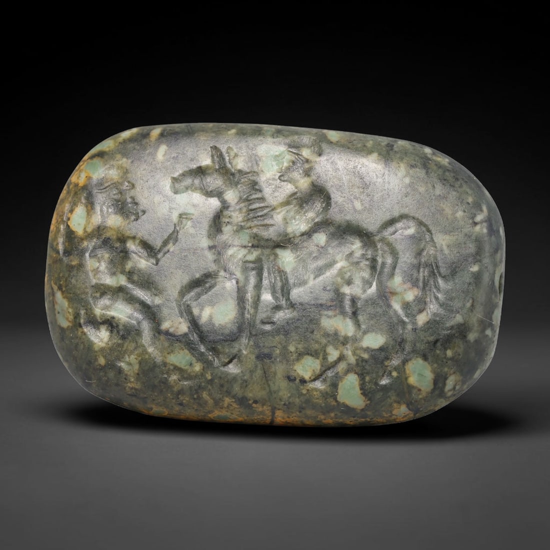 Ancient Sasanian Persian Intaglio Bead (224-651 CE), 98EC: This antique intaglio bead originates from the Sasanian Persian Empire, celebrated for carved stone beads created as wearable protective talismans and status emblems across late antique Persia. The da
