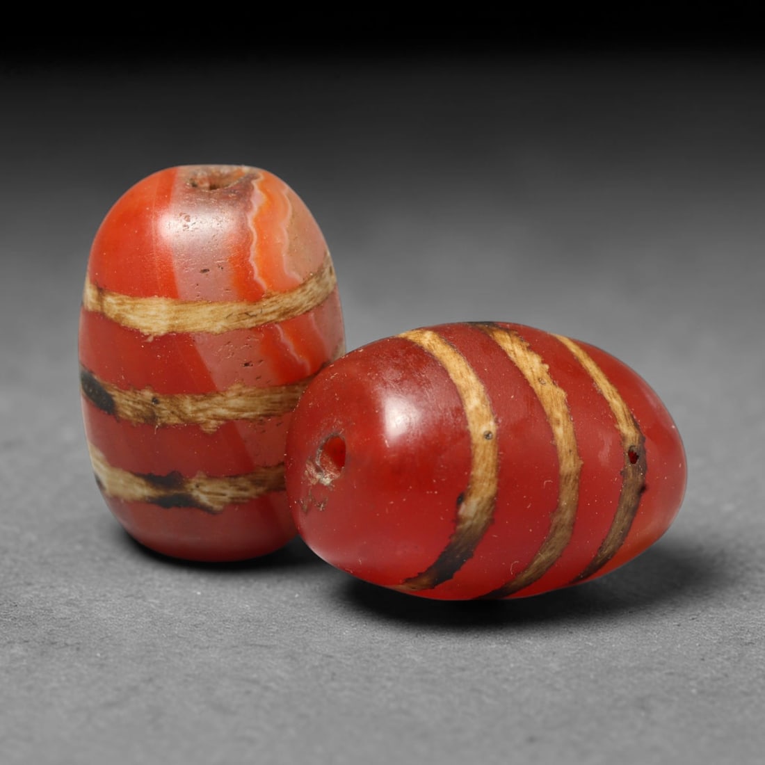 Ancient Medieval Burmese Pagan & Ava Kingdoms Etched Carnelian Barrel Beads (849-1555 CE), 32FY (1 of 1)