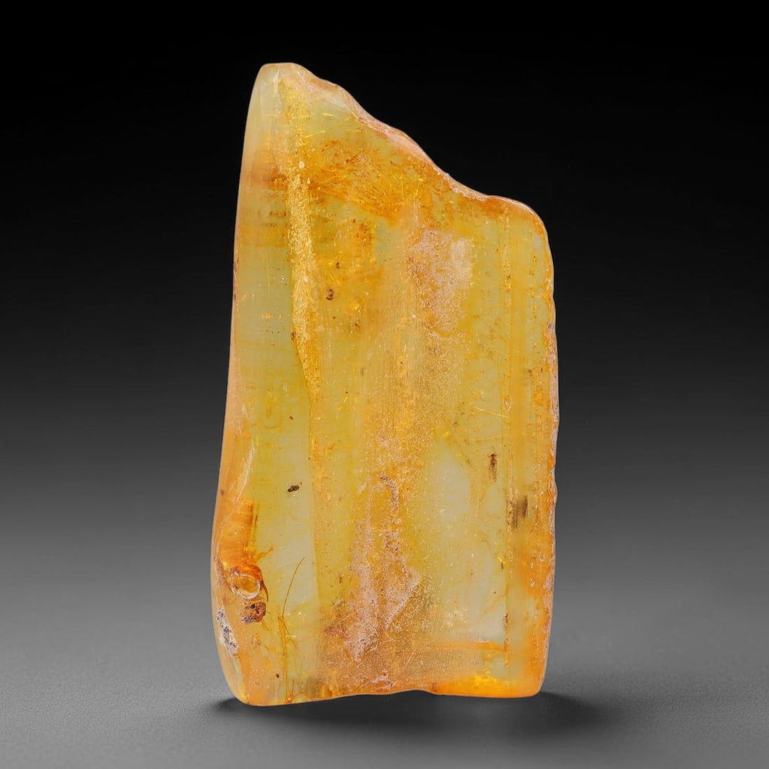 14.76ct Natural Baltic Polished Loose Freeform Amber Gemstone, 58EB: This smoothly polished freeform amber piece carries warm translucent organic clarity with fine natural fossil flecks and tiny mineral inclusions suspended throughout its 37x20mm flowing unstructured s