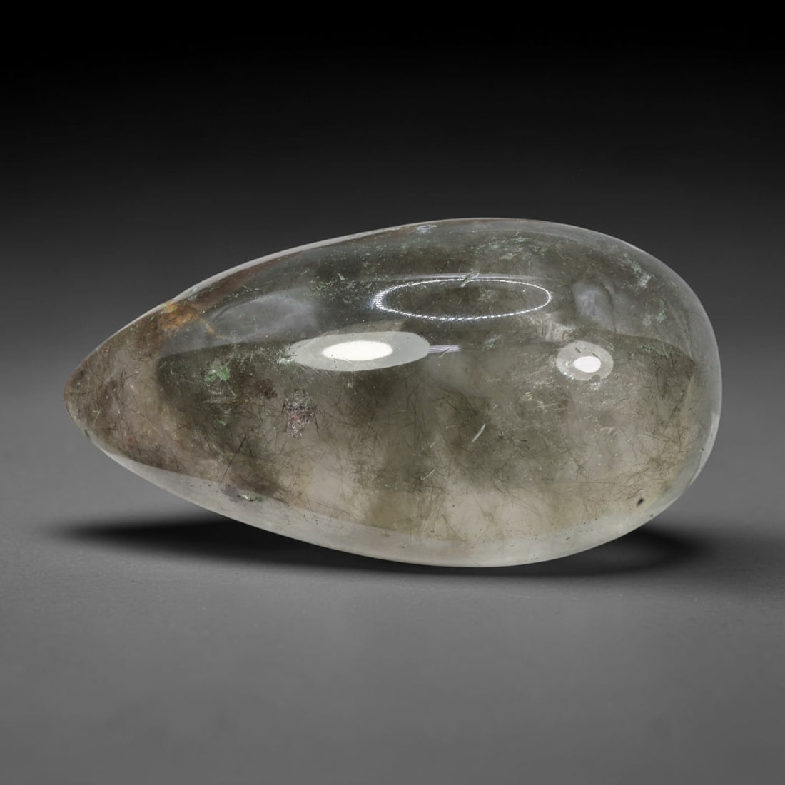 51ct Natural Brazilian Phantom Quartz Oval Cabochon Loose Gemstone, 8BP: This smoothly polished cabochon of natural phantom quartz preserves delicate layered phantom crystal formations enclosed inside transparent quartz host. The domed polished surface offers unobstructed 