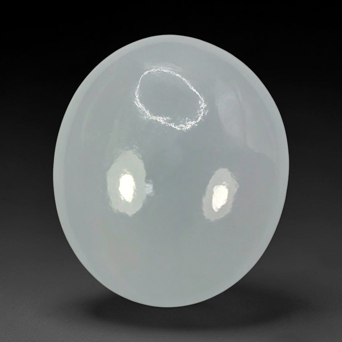 3.75ct Natural Burmese Type A Bluish White Jadeite Jade Cabochon, 3BP: This single loose natural Burmese Type A jadeite jade cabochon with exact dimensions of 12.5x10.2x3.7mm. It is completely untreated, free of artificial dye, bleaching, or resin filling, preserving the
