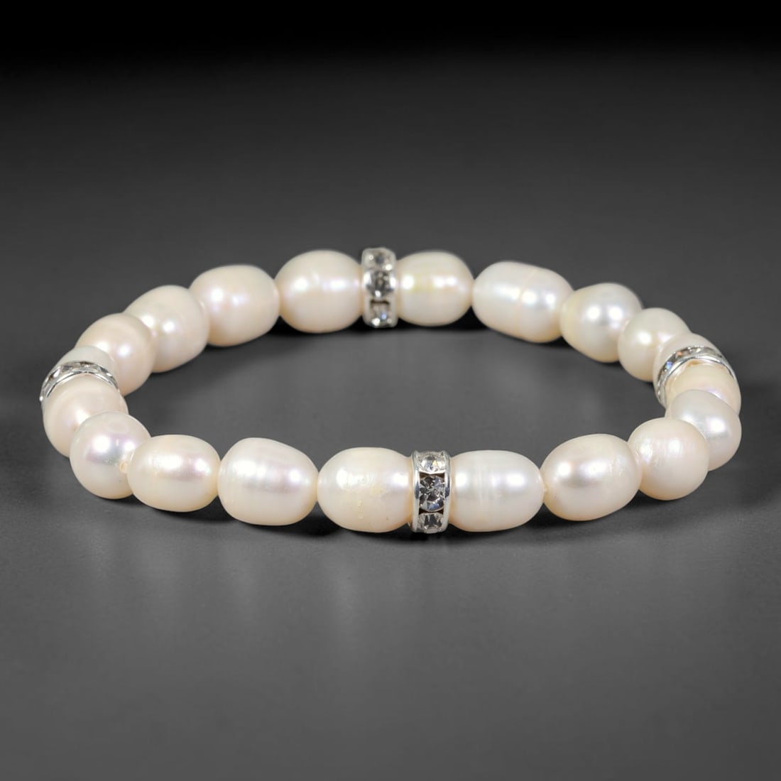Natural Freshwater Pearl Stretch Bracelet with Crystal Spacers, 94FV (1 of 1)