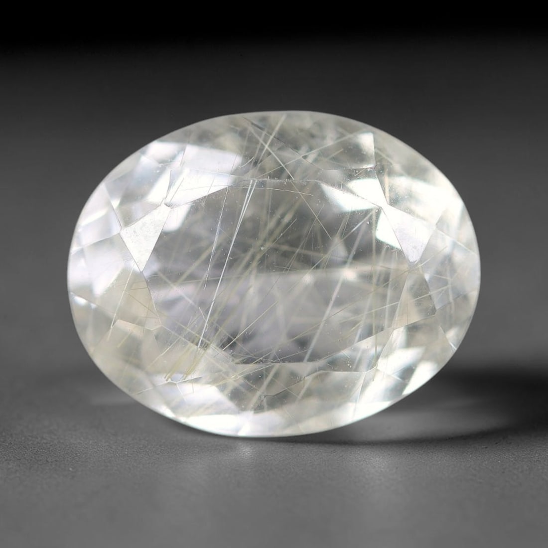 7.58 Carats Natural Brazil Golden Needle Rutile Quartz Loose Gemstone, 61FG: This natural Brazil golden needle rutile quartz facet carries dimension readings of 14.6x11.6x7.4mm, filled with dense thin copper-gold rutile needle inclusions that stretch horizontally across the tr