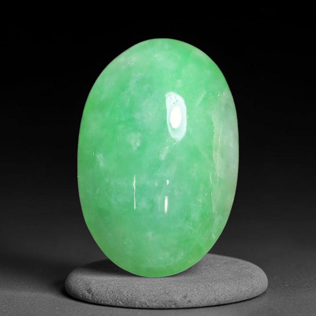 5.35ct Natural Burmese Type A Apple Green Jadeite Jade Cabochon Loose Gemstone, 93BT: This single loose natural Burmese Type A jadeite jade cabochon with exact dimensions of 12.2x9.5x4.8mm. It is completely untreated, free of artificial dye, bleaching, or resin filling, preserving the 