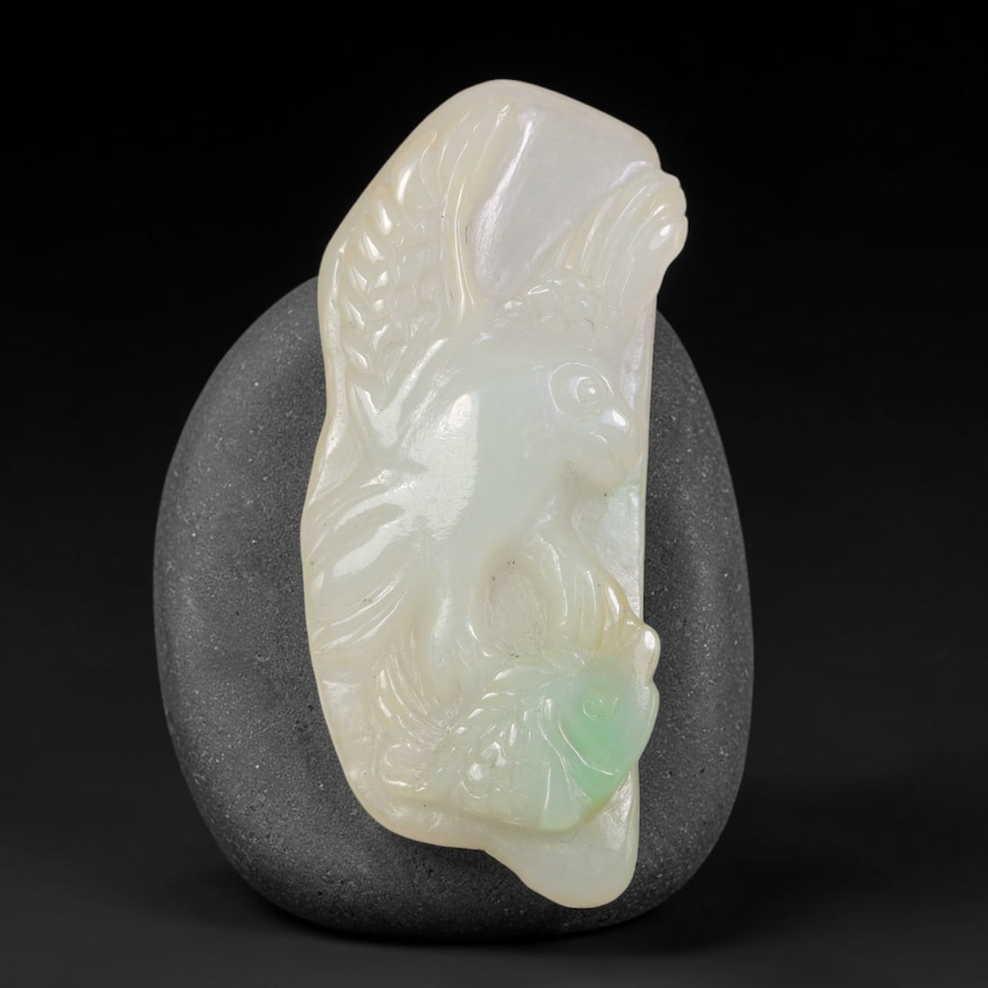 Natural Burmese Type A Jadeite Jade Hand Carved Pendant, 27BP: Artisan hand-carved untreated Burmese Type A jadeite jade pendant measuring 51x21 mm. Carefully sculpted with detailed relief craftsmanship and finished with a smooth glossy polish. Authentic Type A j