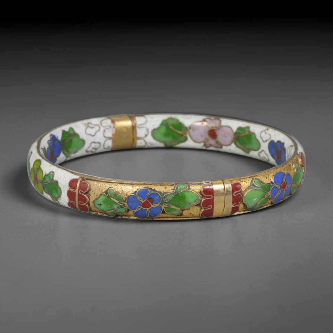 Vintage Chinese Cloisonne Bangle - Gilded Floral Enamel Bracelet, 78FD (1 of 1)