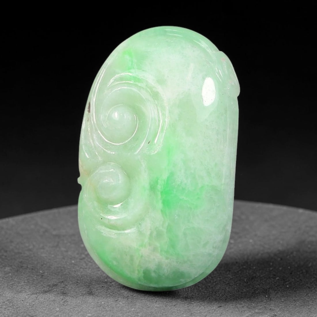 Natural Burmese Type A Jadeite Jade Hand Carved Pendant, 93BS: Artisan hand-carved untreated Burmese Type A jadeite jade pendant measuring 23x13 mm. Carefully sculpted with detailed relief craftsmanship and finished with a smooth glossy polish. Authentic Type A j