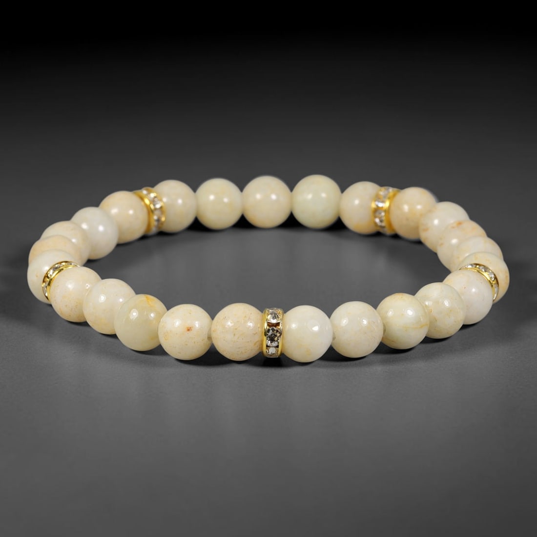 Natural Burmese Type A Jadeite Jade Stretch Bracelet with Gold Tone Crystal Spacers, 97FV (1 of 1)