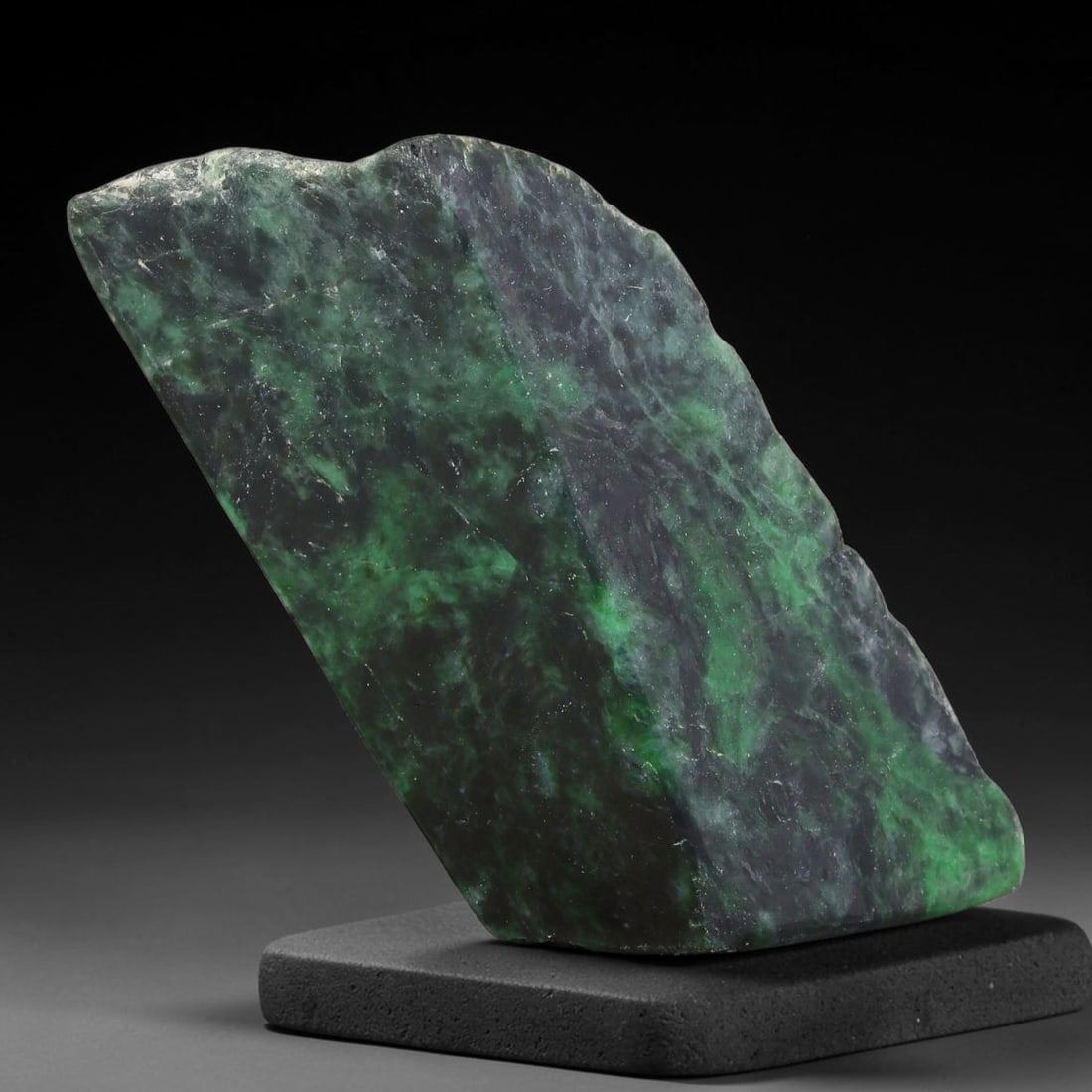 340ct Natural Type A Burmese Jadeite Jade Sliced Rough, 75FB: This specimen is a sliced rough block of natural Type A Burmese jadeite jade. The interior displays natural colour zoning with visible mineral veining and crystalline patterns typical of unprocessed j