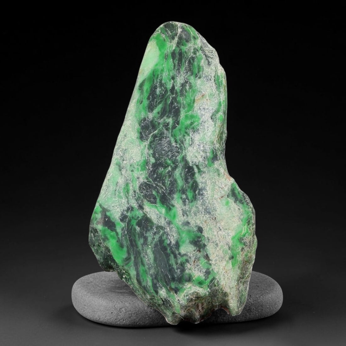95ct Natural Type A Burmese Jadeite Jade Sliced Rough, 14FB: This specimen is a sliced rough block of natural Type A Burmese jadeite jade. The interior displays natural colour zoning with visible mineral veining and crystalline patterns typical of unprocessed j