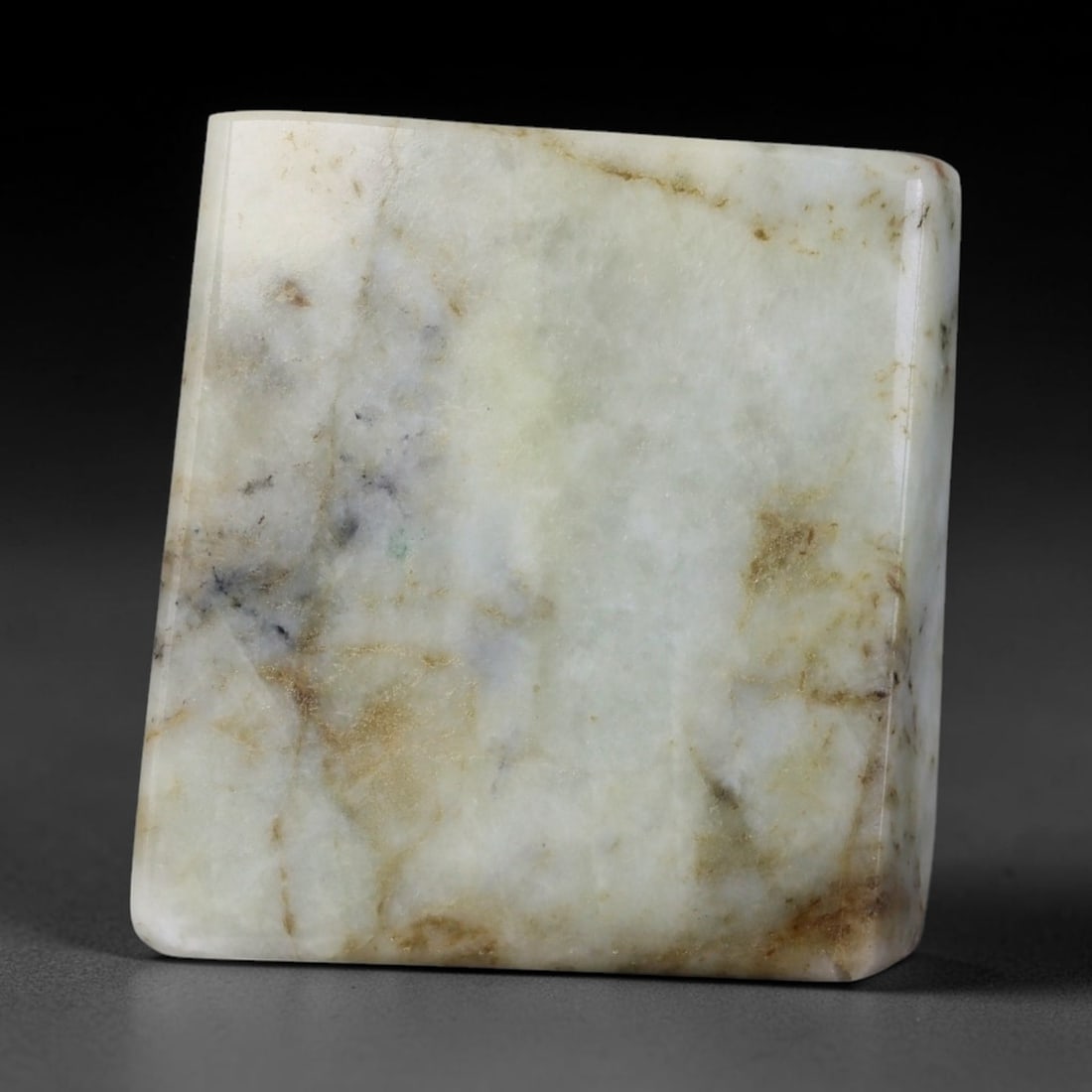 315ct Natural Type A Burmese Jadeite Jade Sliced Rough, 28FD: This specimen is a sliced rough block of natural Type A Burmese jadeite jade. The interior displays natural colour zoning with visible mineral veining and crystalline patterns typical of unprocessed j