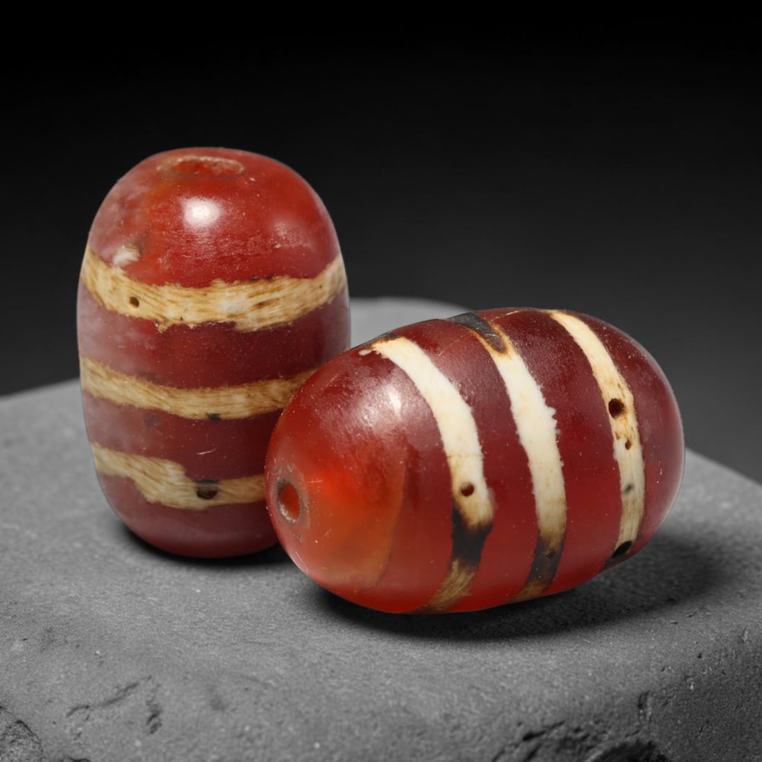 Ancient Medieval Burmese Pagan & Ava Kingdoms Etched Carnelian Barrel Beads (849-1555 CE), 37FY (1 of 1)