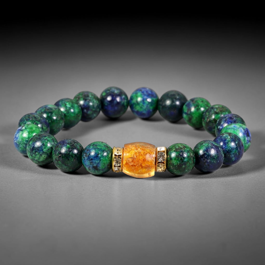 Natural Chrysocolla Beaded Stretch Bracelet with Silver Tone Crystal Spacers, 3FJ (1 of 1)