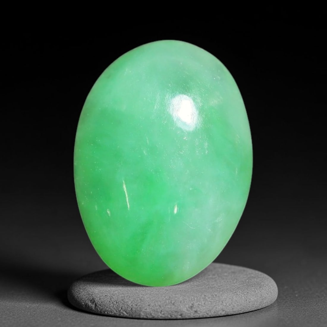 2.74ct Natural Burmese Type A Apple Green Jadeite Jade Cabochon Loose Gemstone, 84BT: This single loose natural Burmese Type A jadeite jade cabochon with exact dimensions of 10.6x7.8x3.8mm. It is completely untreated, free of artificial dye, bleaching, or resin filling, preserving the 