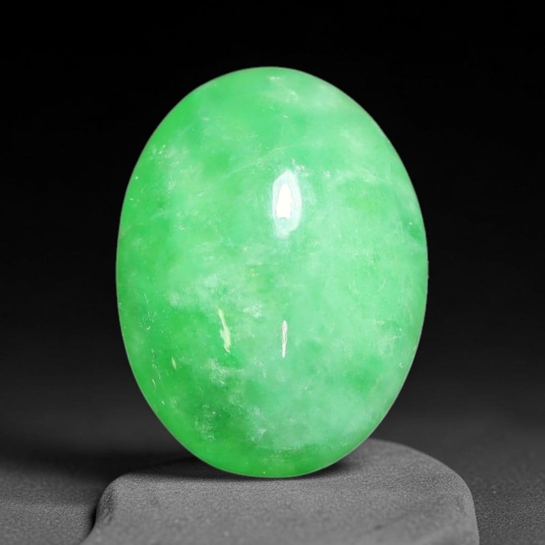 2.30ct Natural Burmese Type A Apple Green Jadeite Jade Cabochon Loose Gemstone, 62BT: This single loose natural Burmese Type A jadeite jade cabochon with exact dimensions of 10x7.4x3.8mm. It is completely untreated, free of artificial dye, bleaching, or resin filling, preserving the or