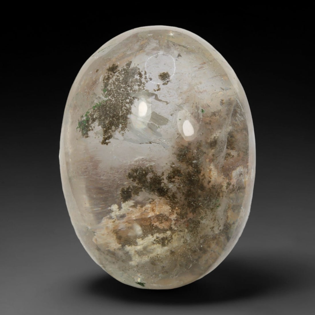 45ct Natural Brazilian Phantom Quartz Oval Cabochon Loose Gemstone, 92BL: This smoothly polished cabochon of natural phantom quartz preserves delicate layered phantom crystal formations enclosed inside transparent quartz host. The domed polished surface offers unobstructed 