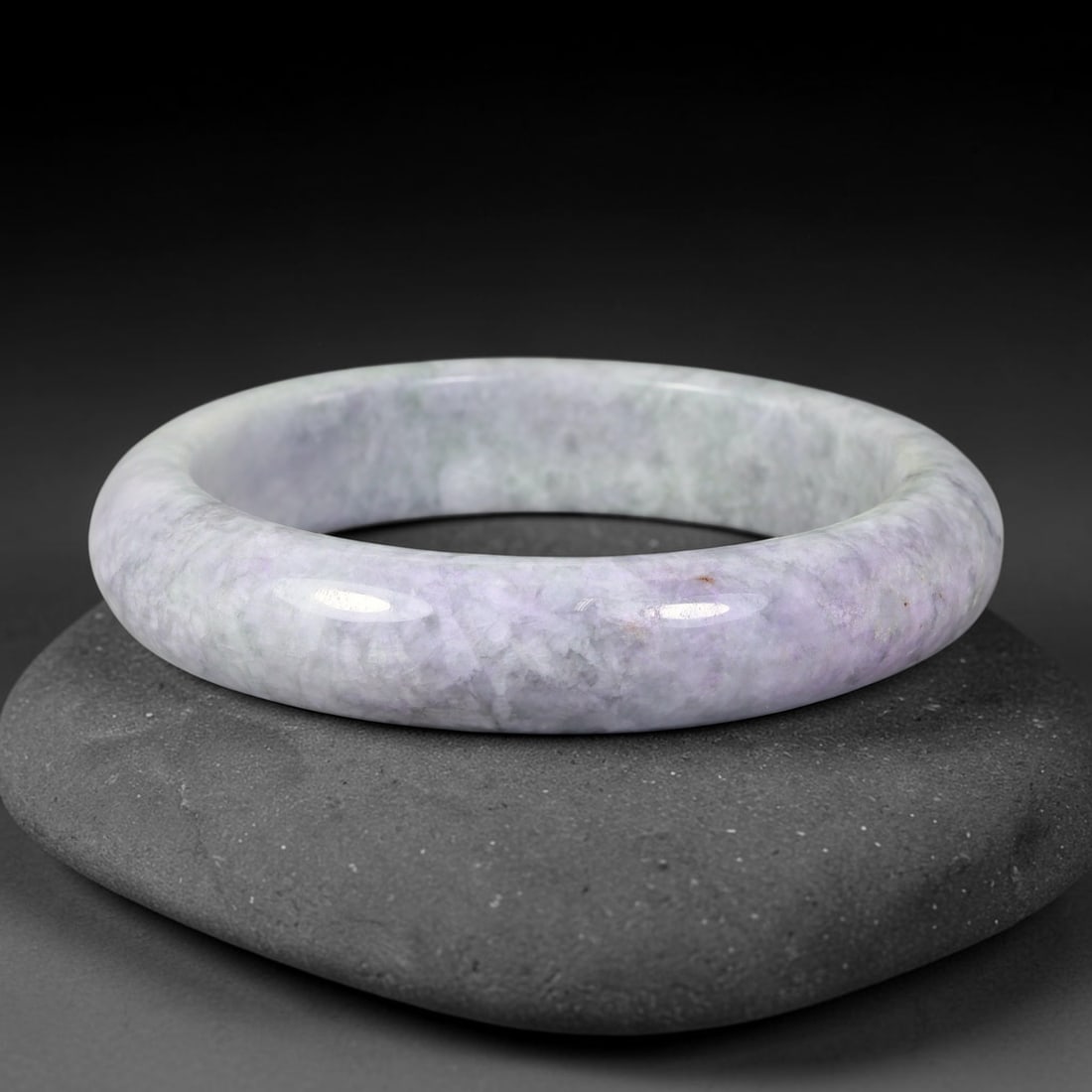 Natural Burmese Type A Jadeite Jade Bangle Bracelet, 90BK: Polished untreated Burmese Type A jadeite jade bangle bracelet with a 61 mm inner diameter and a 15 mm band width. Crafted into a classic rounded interior flat exterior shape with smooth continuous hi