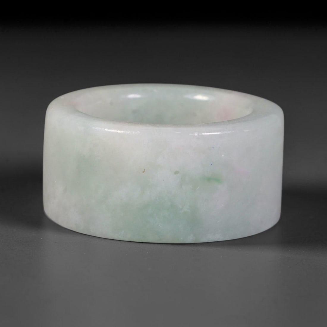 Natural Burmese Type A Jadeite Jade Wide Band Ring, 91BG: Solid untreated Burmese Type A jadeite jade cylindrical wide band ring, US ring size 8 with a broad 20mm band width. Straight-sided classic band design with smoothly polished inner and outer surfaces,