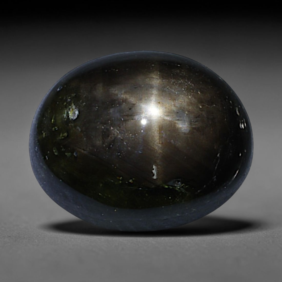 3.00ct Natural Siamese 6-Ray Black Star Sapphire Loose Gemstone, 35BD: This polished star sapphire originates from classic Siamese mining deposits, featuring a deep dark crystalline base with fine native mineral traces trapped within its structure, sized at calibrated 8.