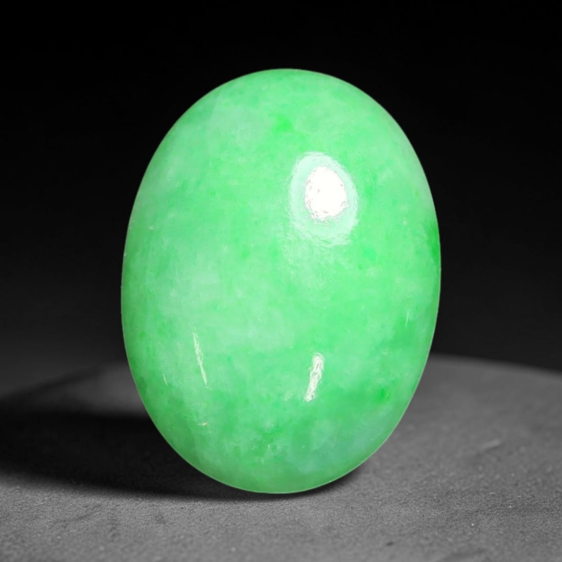3.08ct Natural Burmese Type A Apple Green Jadeite Jade Cabochon Loose Gemstone, 80BT: This single loose natural Burmese Type A jadeite jade cabochon with exact dimensions of 12.2x9x3.4mm. It is completely untreated, free of artificial dye, bleaching, or resin filling, preserving the or