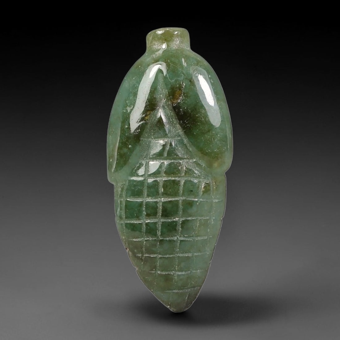 Natural Burmese Type A Jadeite Jade Hand Carved Pendant, 64BS: Artisan hand-carved untreated Burmese Type A jadeite jade pendant measuring 25x11 mm. Carefully sculpted with detailed relief craftsmanship and finished with a smooth glossy polish. Authentic Type A j