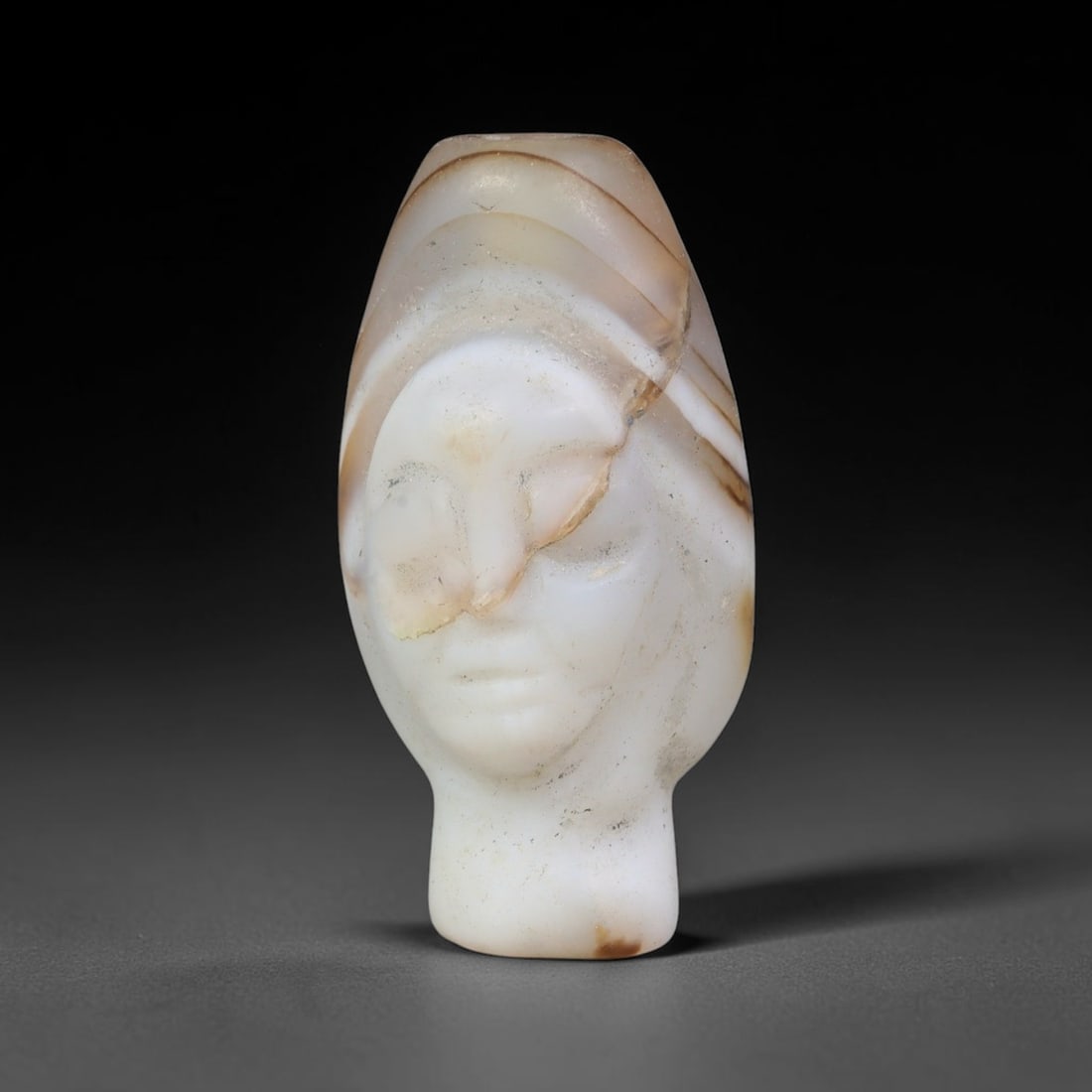 Ancient Sasanian Persian Empire Banded Agate Human Bust Bead (224-651 CE), 54FV (1 of 2)