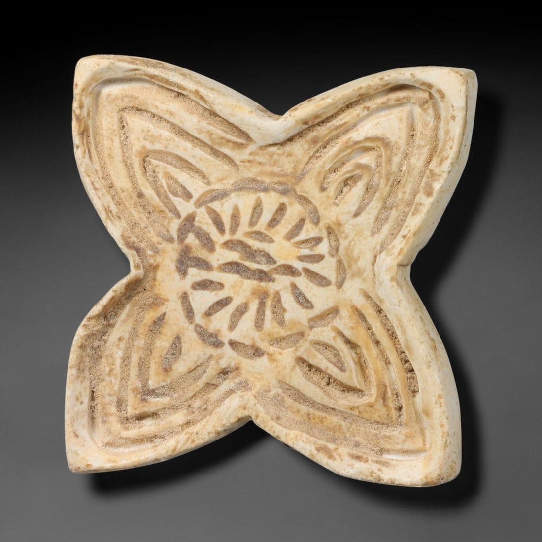 Ancient Neo-Hittite Quadrilobed Limestone Floral Stamp Seal (1200-800 BCE), 17EF (1 of 2)