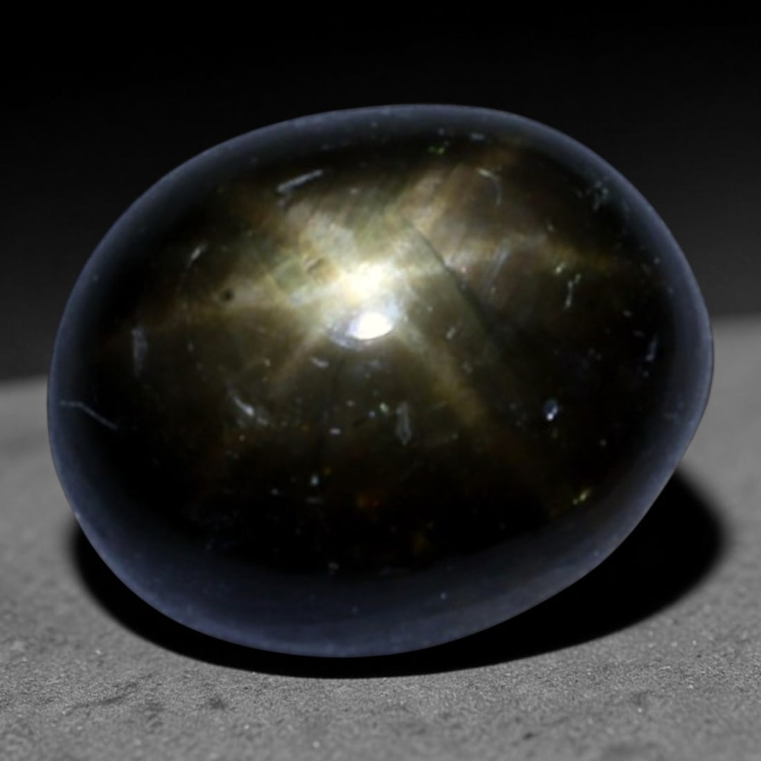3.51ct Natural Siamese 6-Ray Black Star Sapphire Loose Gemstone, 28BD: This polished star sapphire originates from classic Siamese mining deposits, featuring a deep dark crystalline base with fine native mineral traces trapped within its structure, sized at calibrated 8.