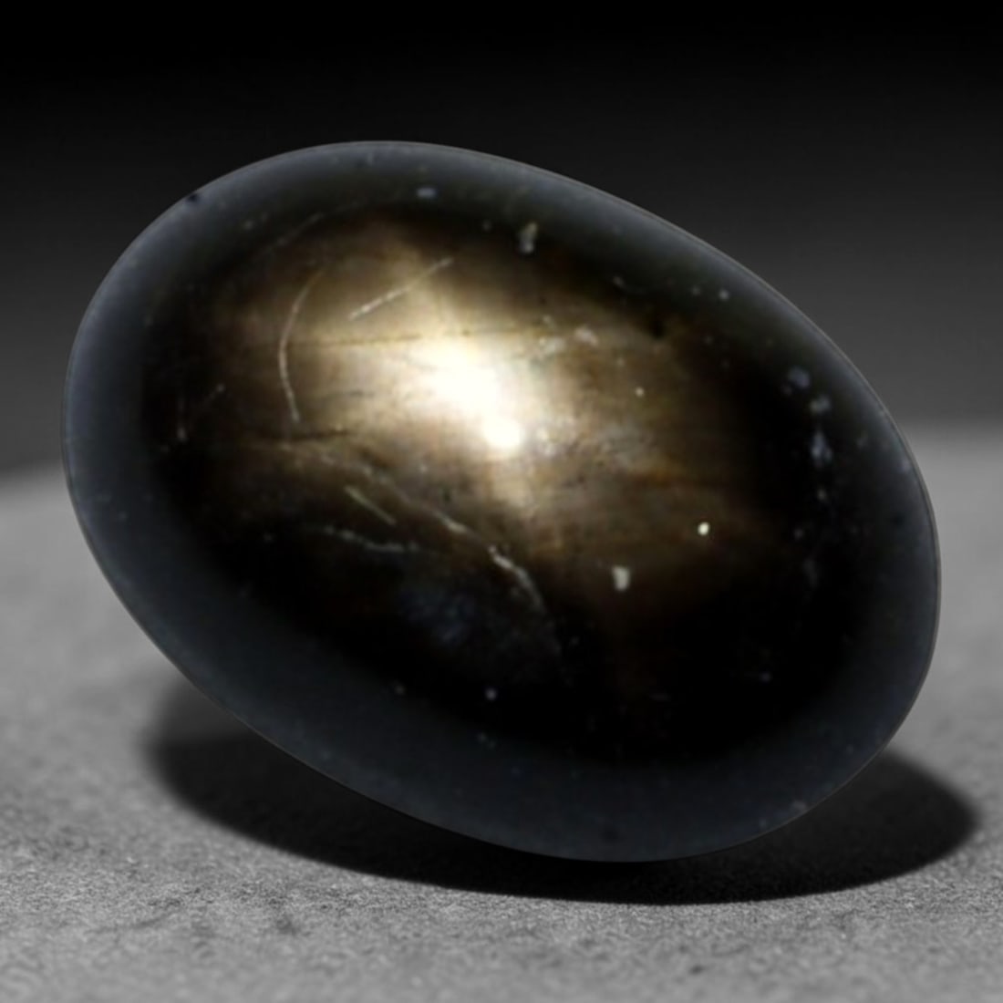 2.18ct Natural Siamese 6-Ray Black Star Sapphire Loose Gemstone, 4BD: This polished star sapphire originates from classic Siamese mining deposits, featuring a deep dark crystalline base with fine native mineral traces trapped within its structure, sized at calibrated 8.