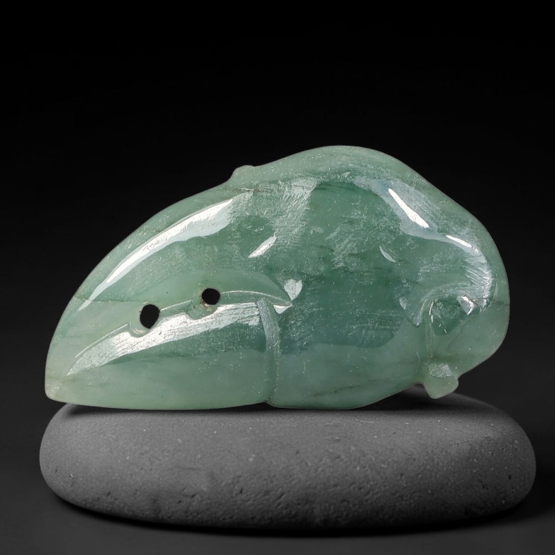 Natural Burmese Type A Jadeite Jade Hand Carved Pendant, 47BS: Artisan hand-carved untreated Burmese Type A jadeite jade pendant measuring 26x15 mm. Carefully sculpted with detailed relief craftsmanship and finished with a smooth glossy polish. Authentic Type A j