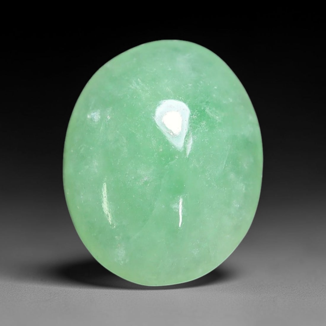 3.81ct Natural Burmese Type A Apple Green Jadeite Jade Cabochon Loose Gemstone, 67BQ: This single loose natural Burmese Type A apple green jadeite jade cabochon, completely untreated, free of artificial dye, bleaching, or resin filling, preserving the original natural mineral crystal s