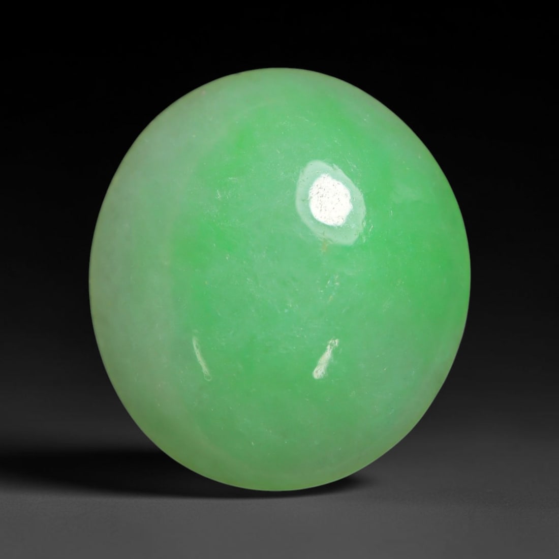 3.12ct Natural Burmese Type A Jadeite Jade Cabochon Loose Gemstone, 51BT: This smoothly polished cabochon is genuine Type A Burmese jadeite jade. It displays soft, even green saturation with gentle natural tonal variation across the polished surface, featuring a fine compac
